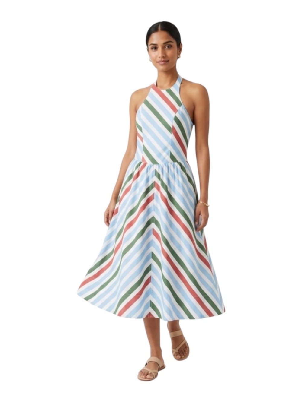 Anthropologie Maeve Midi Stripe Halter Sundress Sz S Boho Chic Cabana Resortwear